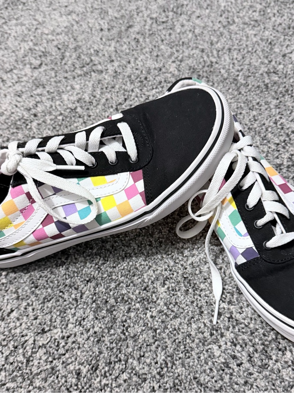 Vans Kids Checkerboard Sneakers in Black with Multicolor Pastel Squares